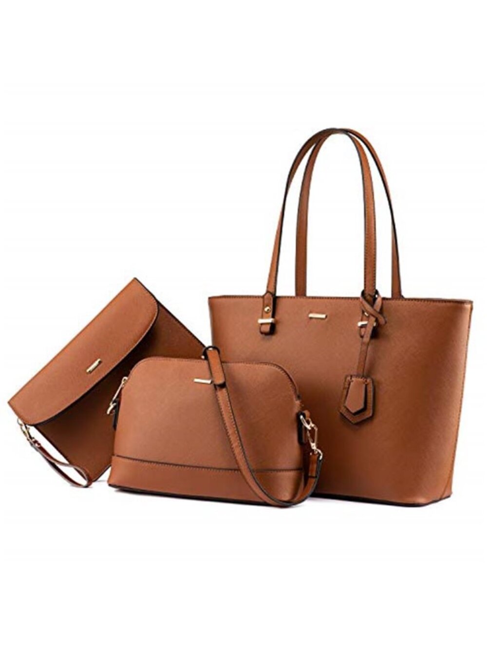 Womens Faux Leather Handbag 3 Piece Tote Shoulder Crossbody Bag Wallet Purse Set
